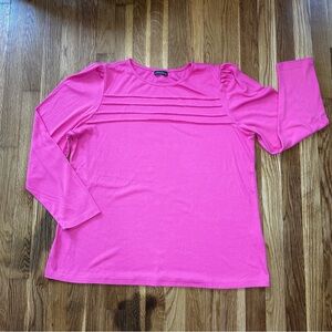 OfeeFan Women’s Pink Size 2XL Long-Sleeve Pleated Crew Neck Top Puff Shoulder